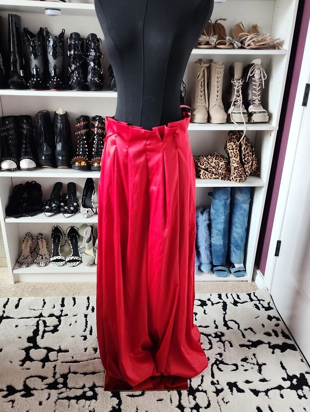 Akira High-Waist Red Satin Maxi Pants
